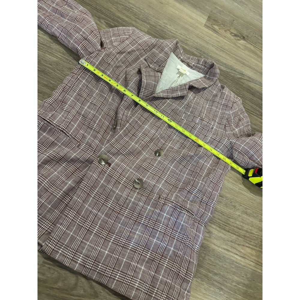 Anthropologie Maeve Jacket Size 10 Plaid Linen Blend Double Breasted Blazer Red - Picture 7 of 9